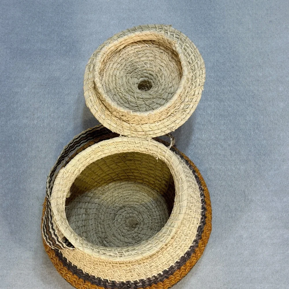 Southwestern Style Woven Basket with Lid & Handle – Rustic Boho Home Decor